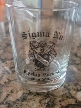 Sigma Nu Clear Glass Tumbler with Black Crest